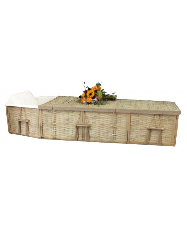 Six-Point Adult Bamboo Coffin - Assembled - Includes Personalized Bamboo Plaque - Ground Shipping Included