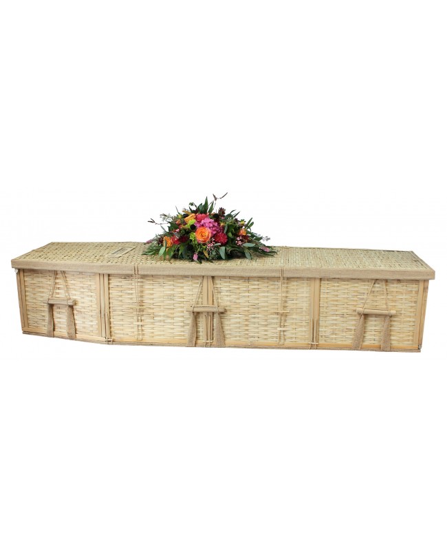 Six-Point Adult Bamboo Coffin - Assembled - Includes Personalized Bamboo Plaque - Ground Shipping Included