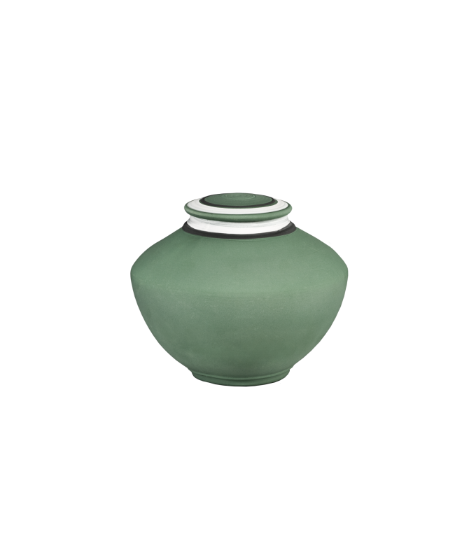 Nature II - Green Porcelain Broad Vase w/White Detail (Adult)